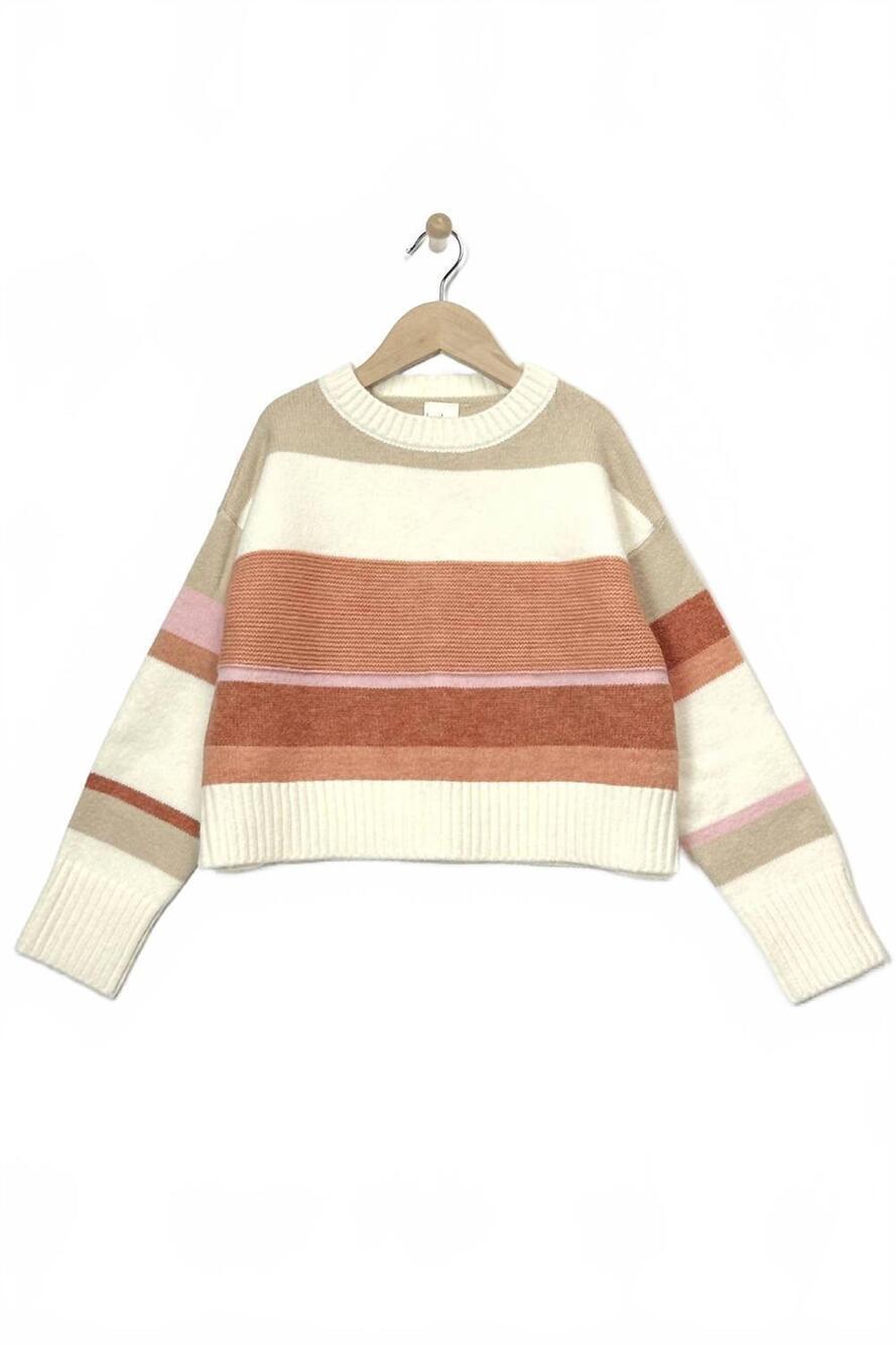 NEW HEART AND ARROW kids striped cropped sweater in beige